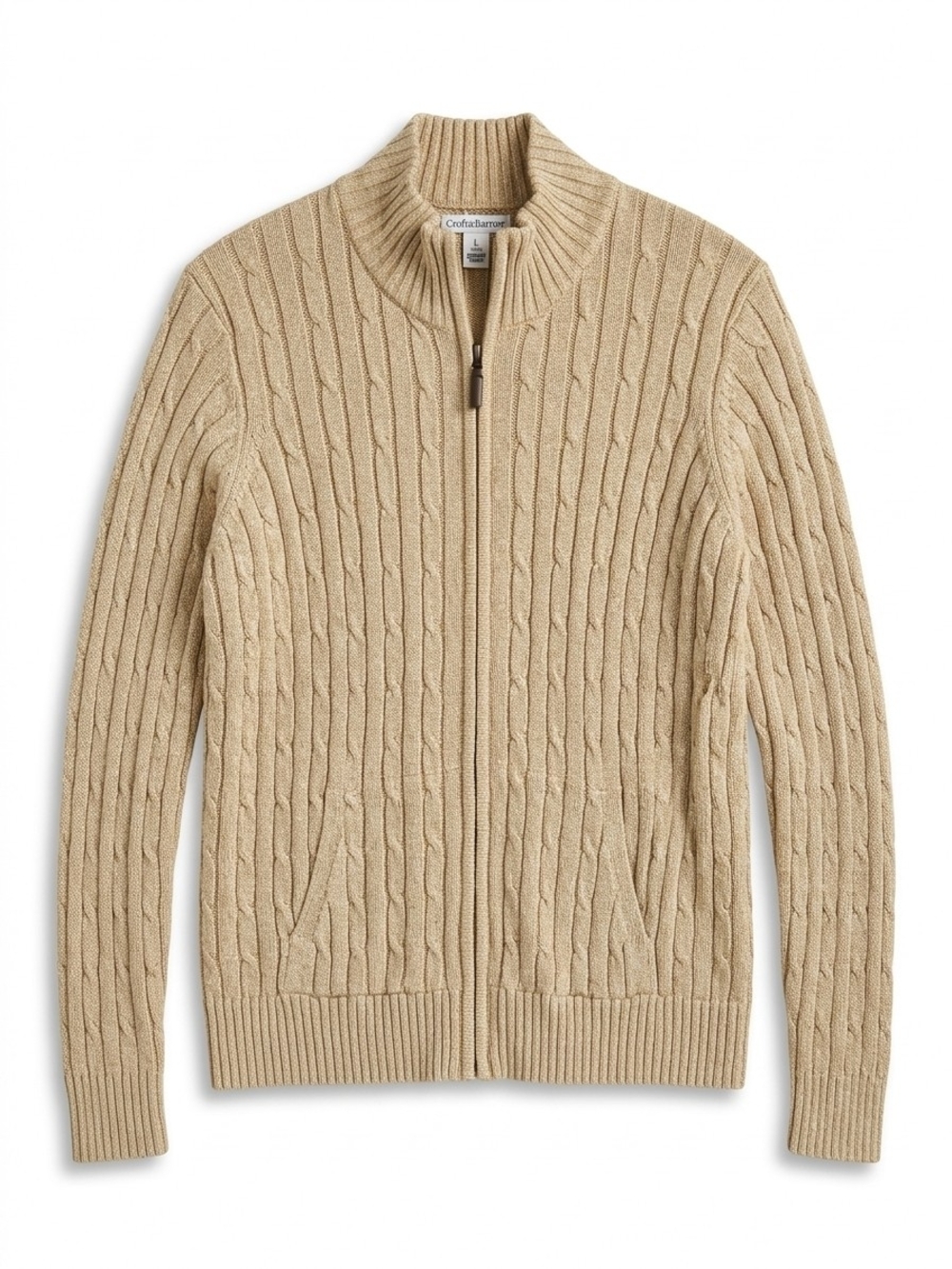 Croft & Barrow Men’s Beige Cable-Knit Full-Zip Sweater
